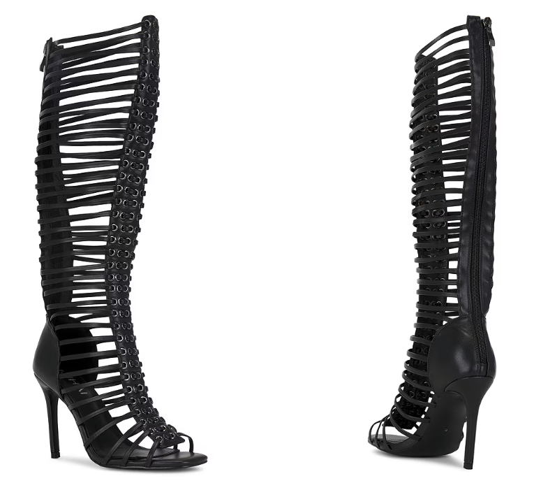 Sandal Strappy Heeled - Women Black Caged Strappy Stiletto Heel