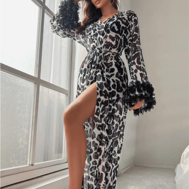 Wholesale Women Leopard Print  - đánh giá và giá Kimono Sheer Floral