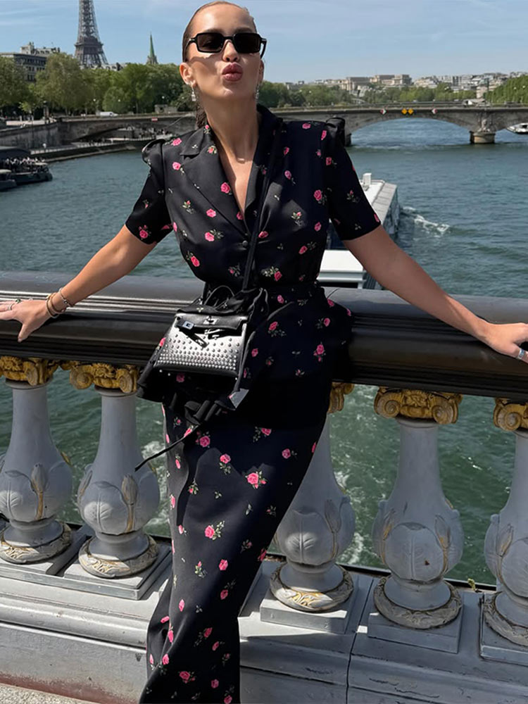 Floral Blazer Coat Skirt Sets  - đánh giá và giá Romper Floral Print