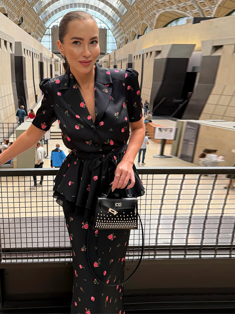Floral Blazer Coat Skirt Sets  - đánh giá và giá Romper Floral Print