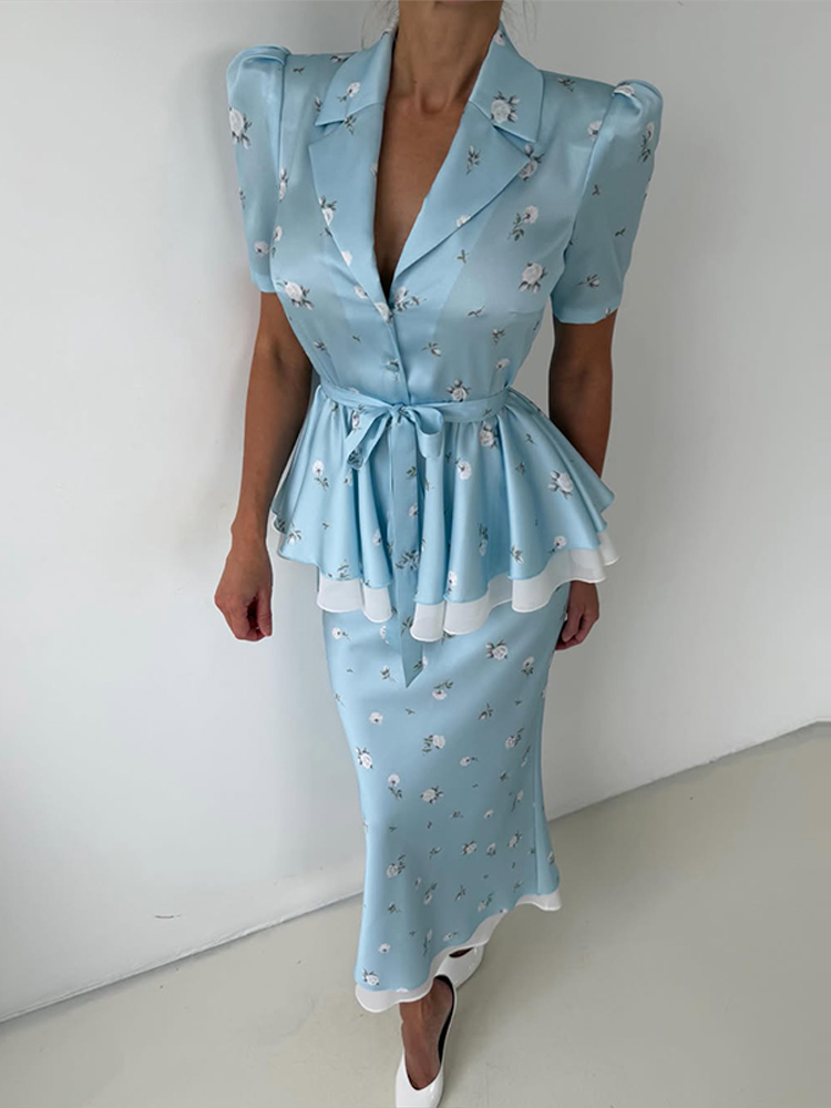 Floral Blazer Coat Skirt Sets  - đánh giá và giá Romper Floral Print