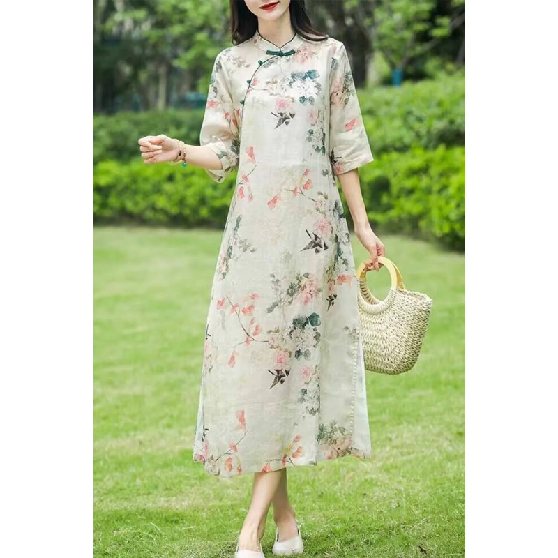 Women's Chinese Style Linen Ch - đánh giá và giá Midi Skirt Floral